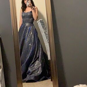 Sherri Hill Royal Blue Shimmer A-line Gown